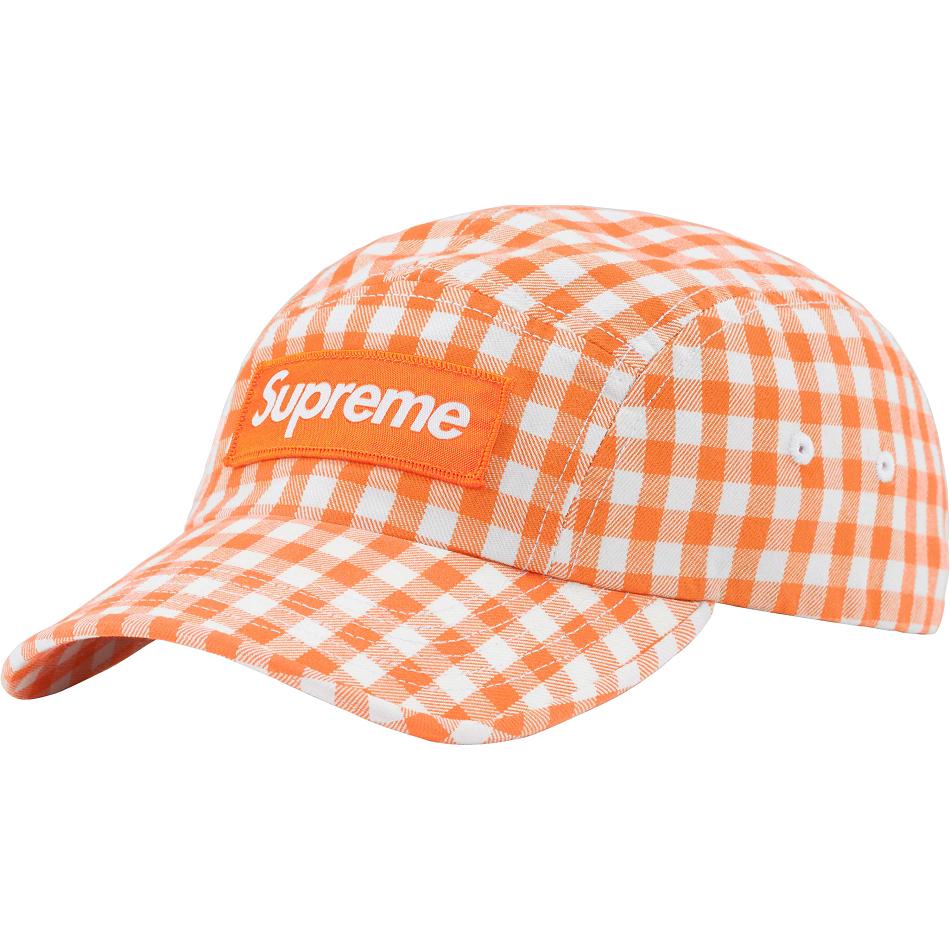 Supreme Gingham Camp Cap Hat Orange | DK473LH