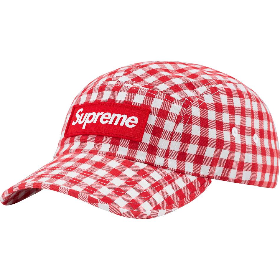 Supreme Gingham Camp Cap Hat Rød | DK477VD