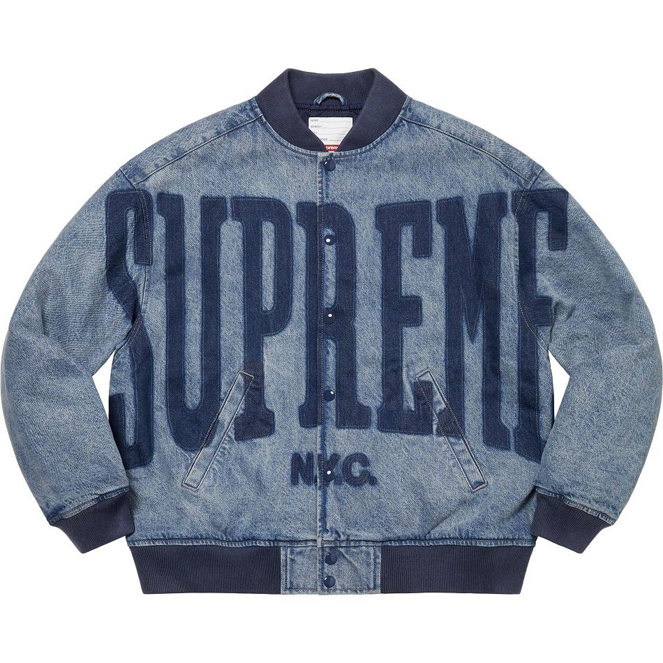 Supreme Washed Knockout Denim Varsity Jakke Mørkeblå | DK154SO