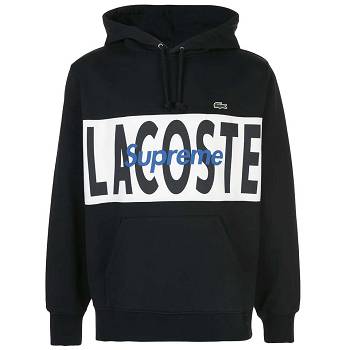 Supreme X Lacoste Logo Panel Hættetrøje Sort | DK134KI